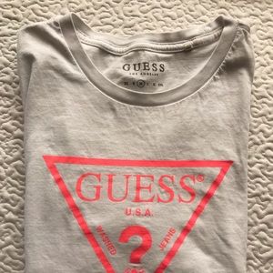 Guess white and pink logo tee